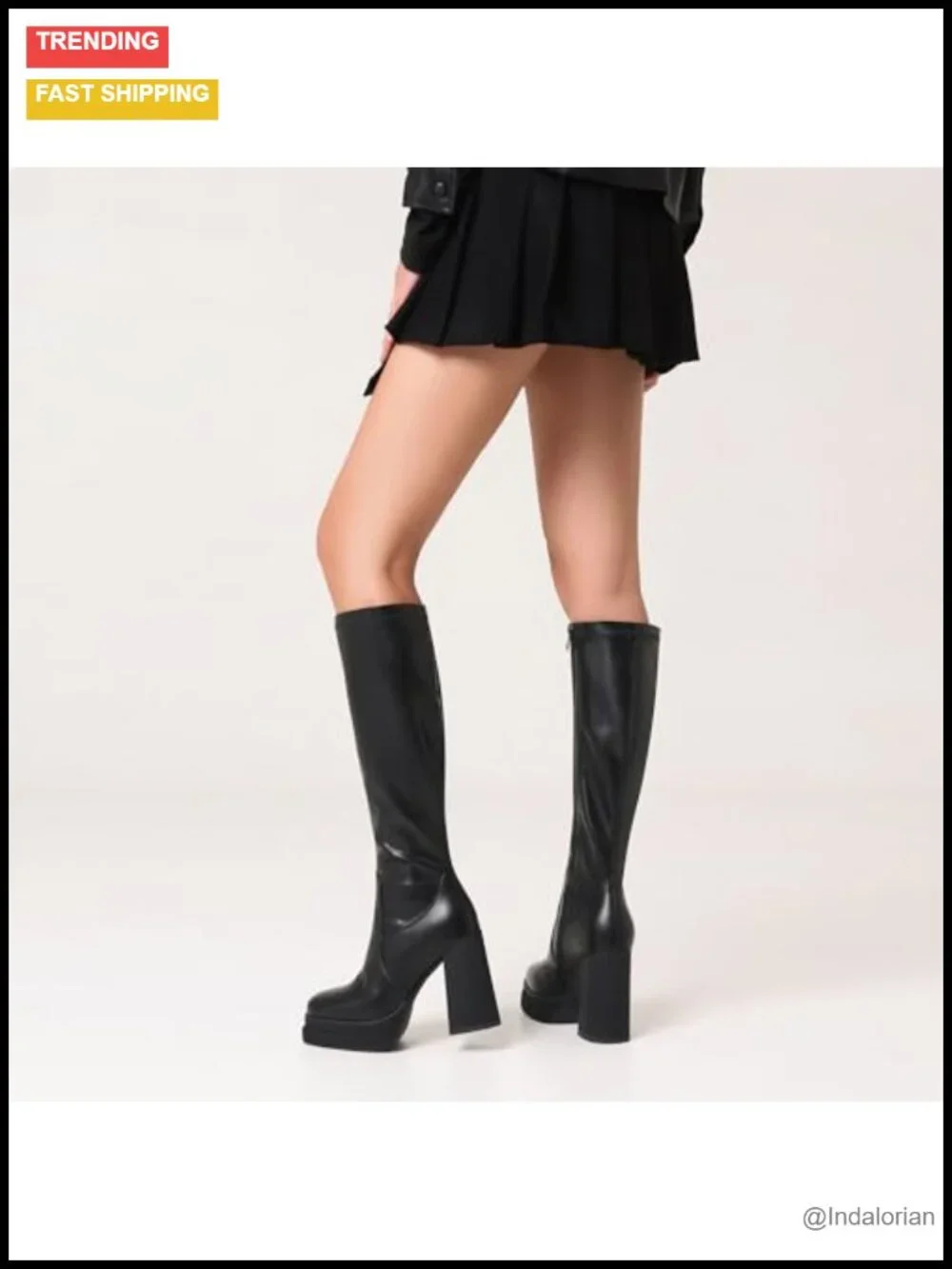 Women's Knee High Boots - Round Toe Chunky Heel Tall Boots, Faux Leather